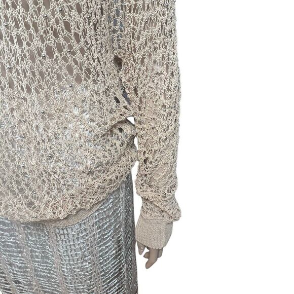 NWT Zara Open Knit Metallic Pompom Sweater Beige Gold Size - Picture 7 of 15